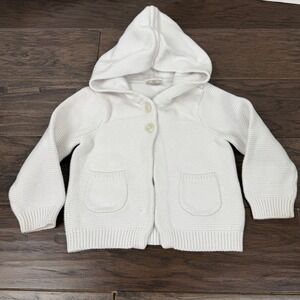 Hanna Andersson‎ White Organic Cotton Hooded Cardigan Sweater Toddler Size 80